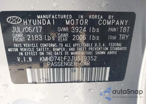 2018 Hyundai Elantra Se from USA, damaged, VIN KMHD74LF2JU519352